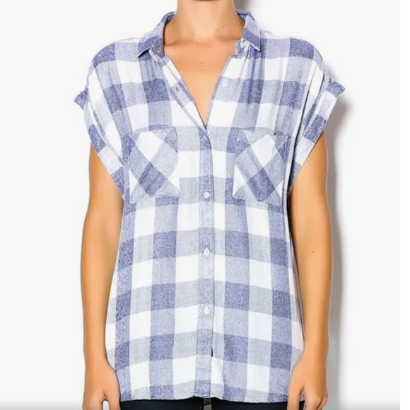 Rails Checkered Cuff Sleeve Button Down Shirt - Picture 1 of 8